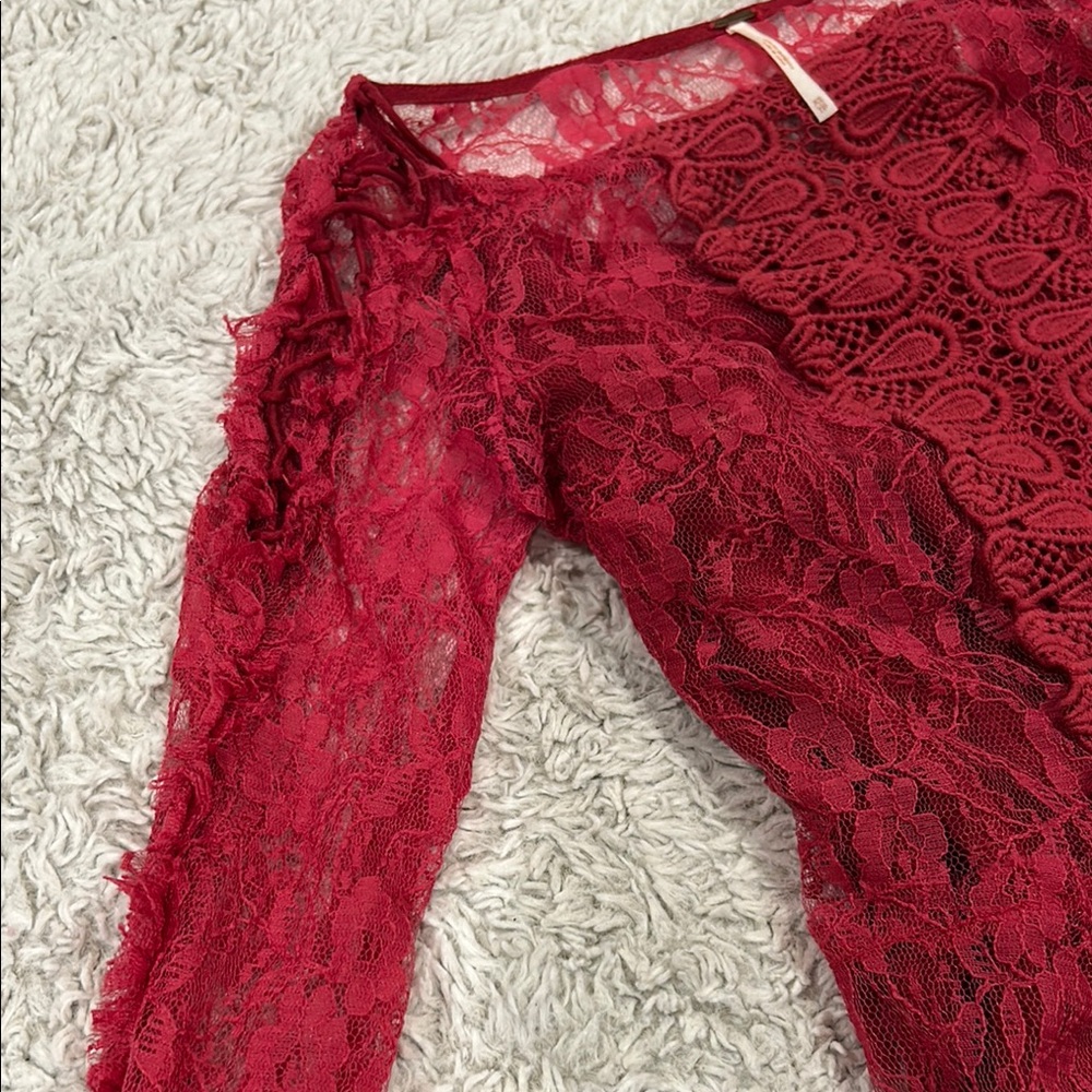 Free People-Red Lace Dress - Picture 4 of 7